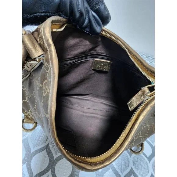 Authentic GUCCI GG Fabric Abbey Medium D-Ring Hobo Bag Gold Golden Brown - Picture 6 of 14